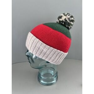 Santacana Madrid Striped Merino Wool Blend Knit Pom Pom Beanie Hat